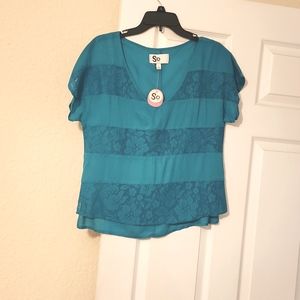 Womens SO Junior Blue Green Top, Size Large